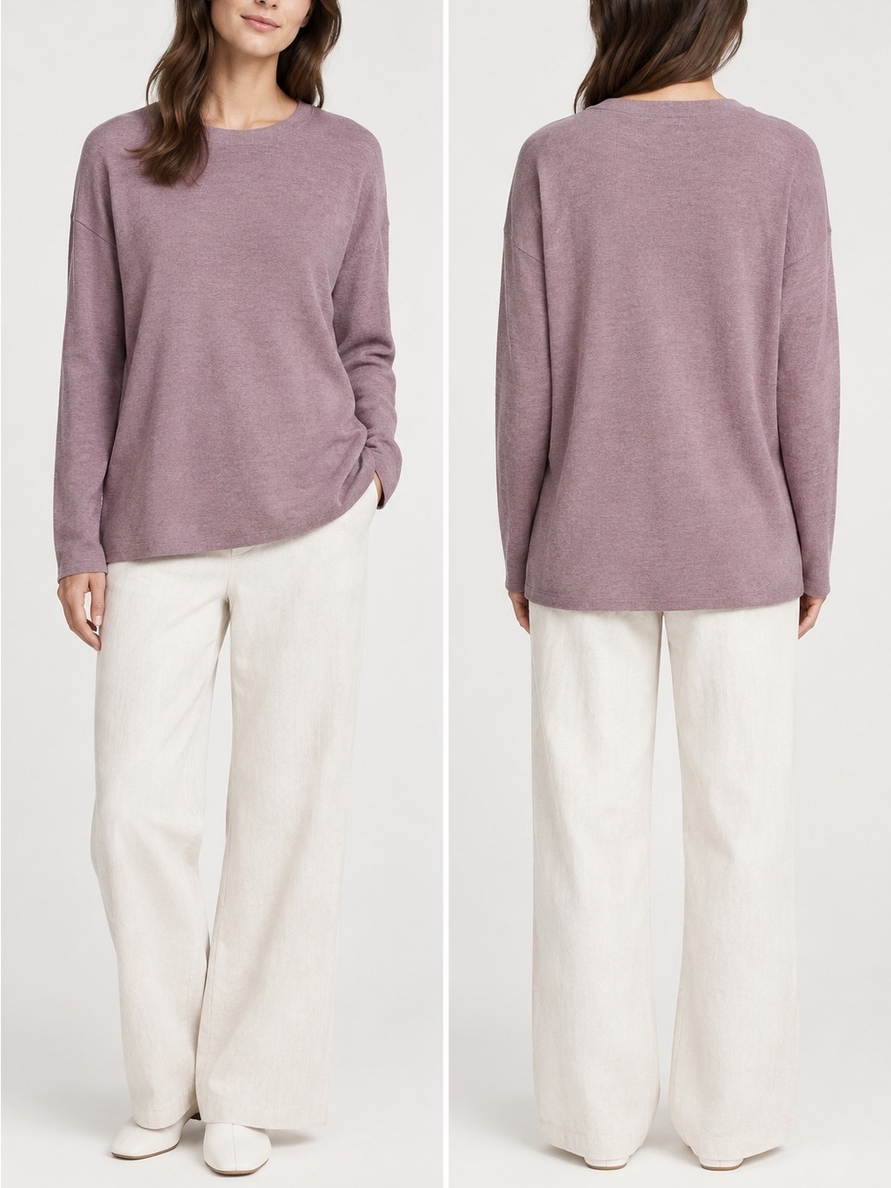 Eileen Fisher Superfine Merino Wool Crew Neck Sweater Mauve Pink Size Medium